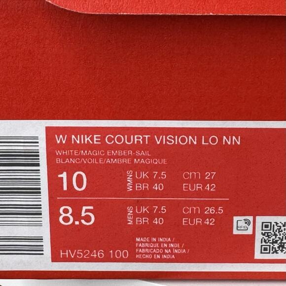 Women's Nike Court Vision Lo NN White Magic Ember Red Sail HV5246-100 sz 10 - Picture 9 of 9